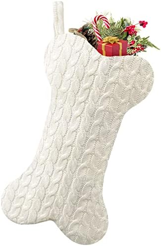 Коледни Чорапи за Кучета Malier, Вязаный Бял Коледен Чорапи за Кучета, Чорапи за Кучета във Формата на Костите,