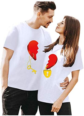 Еднакви ризи за Свети Валентин за двойки, Туника с принтом Устните Обичат Сърцето, Върхове с кръгло деколте