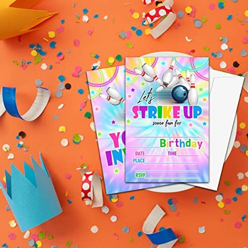 Покана за парти в неонов боулинг NYCTUG Вратовръзка Боядисват на рожден, нека да започнем! Цветни Покани Картички