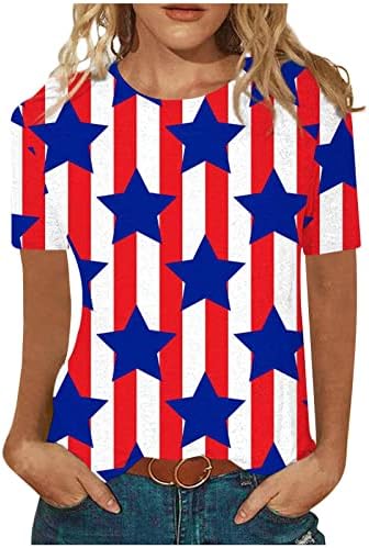 Дамски тениски на 4 юли, Върхове с флага на сащ, Тениски в Звездната Ивица с къс ръкав И кръгло деколте, Блузи