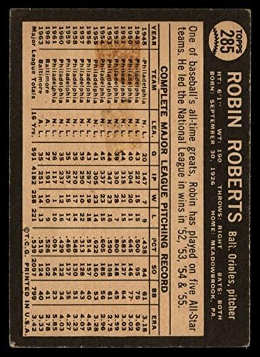 1964 Topps 285 Робин Робъртс Балтимор Авлига (Бейзболна картичка) ДОБРИ Ориолс