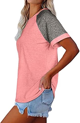 Жена Топ Raglan, Цветен Блок Свободна Тениска, Блуза с къс ръкав и кръгло Деколте, Ежедневни Тениска, Дамска