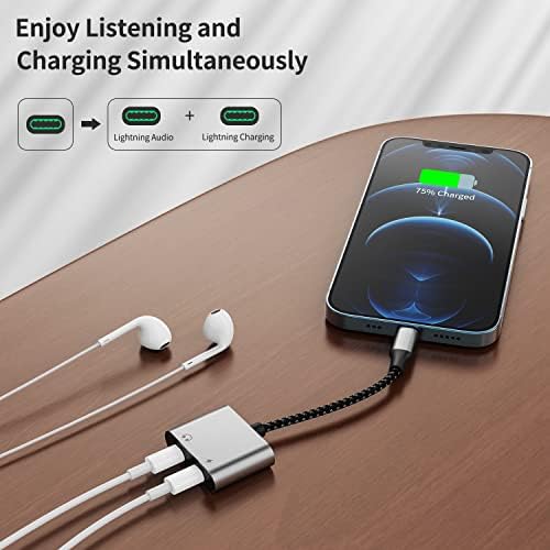 Адаптер Mixfly за iPhone, Двоен Адаптер Lightning Audio + Зарядно Устройство, Сплитер кабел, Съвместим с iPhone