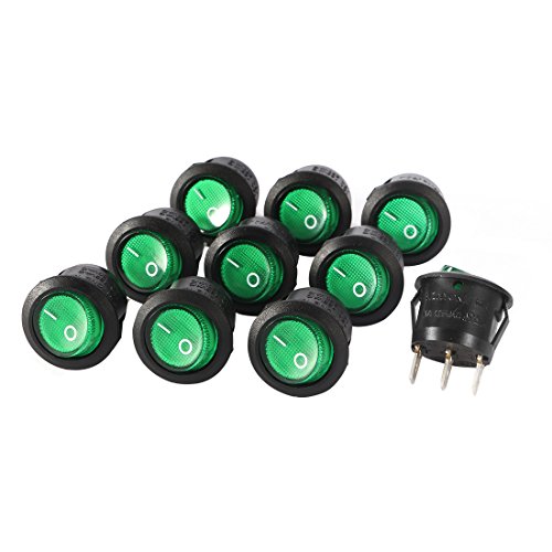 Aexit 10 бр. Ключове ac 250/10A 125 В/12A Зелена Лампа 3 Клеми SPST 2-Посочен Кръгъл Бутон за Включване/Изключване