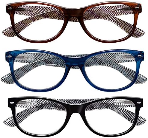 3 Чифта/Комплект Очила за четене Отлична Стойност Пружинен Шарнир 3-Цветна Дограма и Ленти за Четене Мъже (1.5)