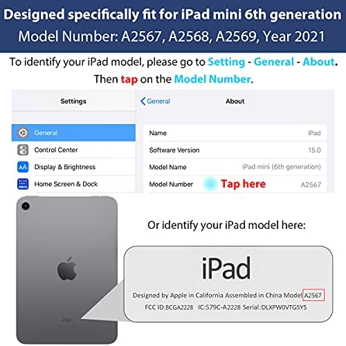 Калъф за iPad Mini 6 8,3 инча, ROARTZ Blue Slim Fit, умен калъф-книжка с гумено покритие, Твърда подвързия,