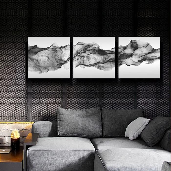 Много Голяма Черно-Бяла Абстрактна Струящаяся Стенни Картини за Пушачи, Комплект от 3 теми, Огромна Съвременна