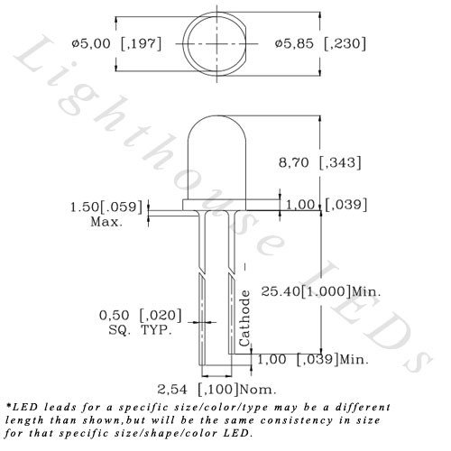 5 мм Кръгъл Връх, Студен Прозрачен бял Бързо мигащ светодиод 2 Hz - Супер ярък (опаковка от 500 броя)
