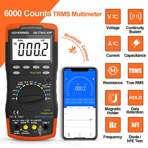 Цифров мултицет TRMS 6000 Броя Волтметър Амперметър Автоматичен обхват на Мулти Тестер с приложението и NCV