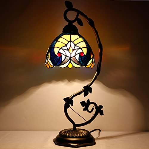 WERFACTORY Тифани Жълта Настолна Лампа с Оцветени Стъкла За Връзка, Настолна Лампа За Четене, Основа От ламарина