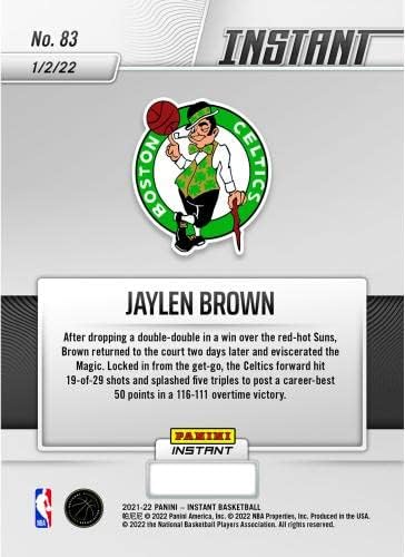 Спортни сувенири Джейлен Браун Бостън Селтикс Фанатикс Изключителен Паралелен Панини Instant Браун Набира 50