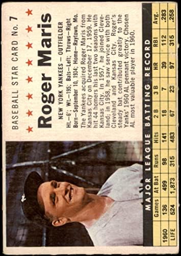 1961 Post Cereal 7 COM Роджър Maris Ню Йорк Янкис (Бейзболна картичка) (перфорирана) ДОБРИ Янкис