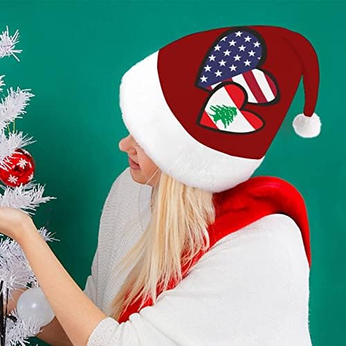 Преплитане на Сърцето Американското Знаме на Ливан Коледни Шапки на Едро За Възрастни, Шапки, Коледна Шапка