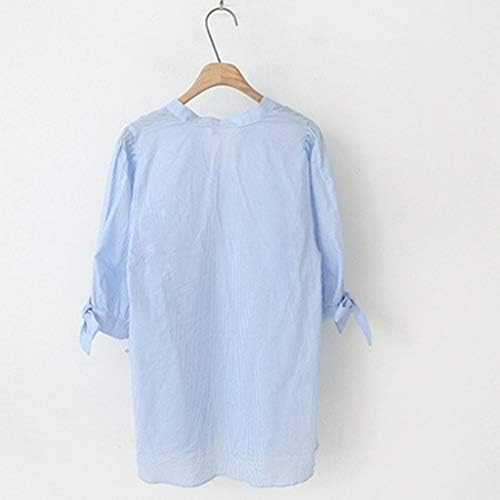 Блуза с ръкави Nyybw, Върхове, Женствена Тениска с V-образно деколте и лък, Дамска Блуза Райе, Женска тениска