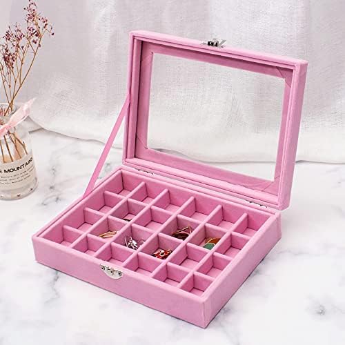 24 Окото Кадифена Торбичка За Съхранение на Бижута Pink Органайзер За Бижута Кутия за Пръстен на Притежателя