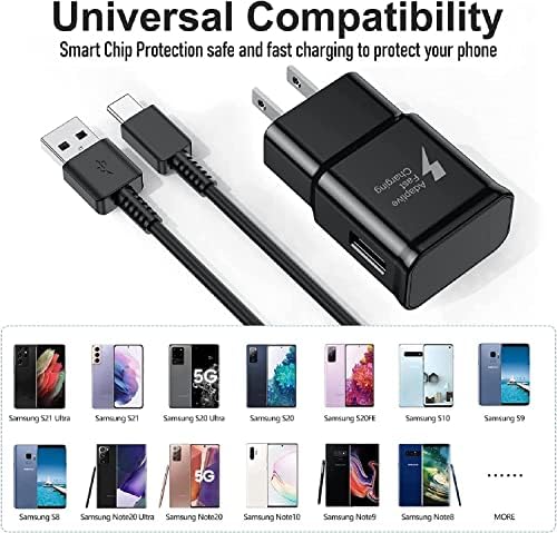 Зарядно устройство Samsung Бързо зареждане с кабел USB Type C 6 фута за Samsung Galaxy S10/S10e/S10 Plus/S9/S9