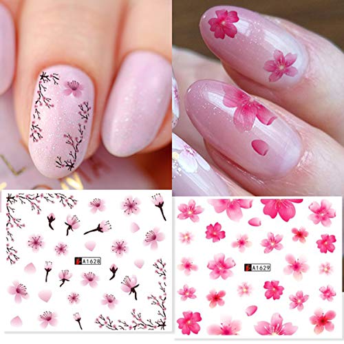 Етикети за дизайн нокти с розово цвете, Цъфтеж череша, Водни стикери за нокти, Летни Пролетни Аксесоари за дизайн