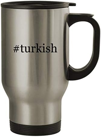 Подарък дрънкулки #turkish - Пътна Кафеена Чаша с Хэштегом от Неръждаема Стомана с тегло 14 грама, Сребрист
