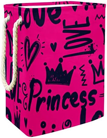 Inhomer Графити Принцеса Короната на Любовта Розов Цвят, Голяма Кошница за дрехи Водоустойчив Сгъваема Кошница