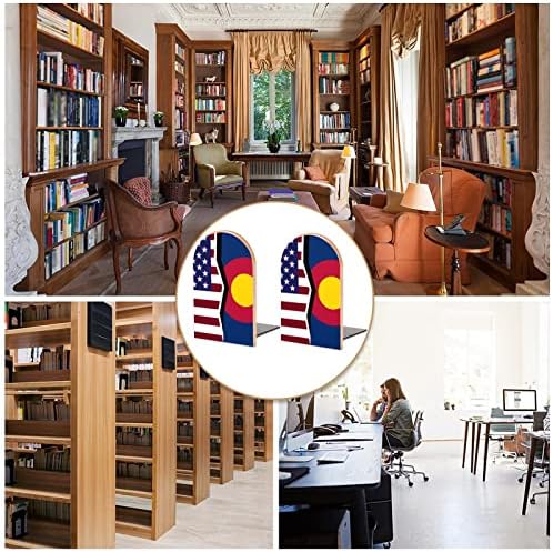 Нескользящие Дървени Поставки за книги с флага щати на Америка и Колорадо, Тежкотоварни Портретно корк за Декоративни