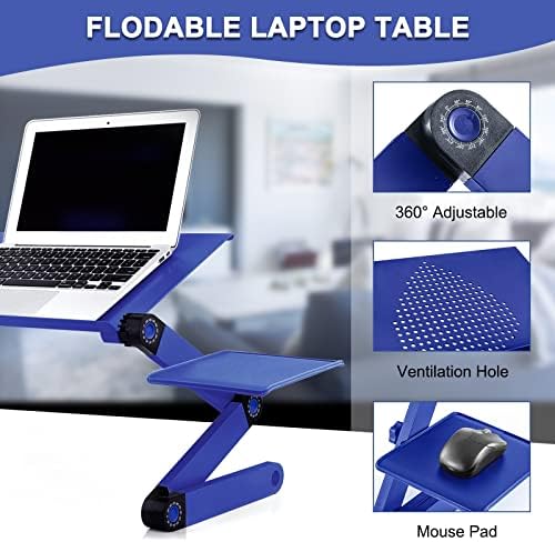 SDFGH Маса за лаптоп за Легло, Удобна Алуминиева Поставка за работното място, на Колене с 2 Вентилатори Подложка