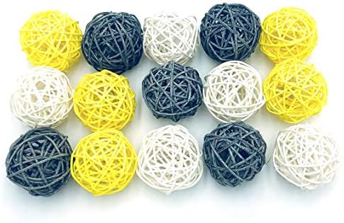 15 Опаковки, Цветни, Бели, Жълто-сиви Плетени топки от ратан - Декоративни Топки от естествени сфери, Занаяти