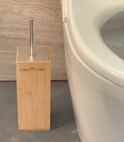 Бамбук Четка за Тоалетна с Дръжка от Неръждаема Стомана | Устойчив Бамбук с отделна Притежател на Четки за Тоалетна