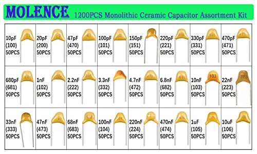 Molence 1200 бр 24 Значение Многослоен Монолитна Керамичен Кондензатор, от 10 pf до 10 icf Керамичен Кондензатор