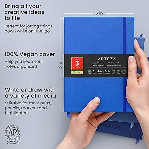 Бележка книги ARTEZA Journal, опаковката 3,6 x 8 инча, 96 Листа, Кобальтово-синьо, Средно синьо, както и дръжки