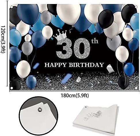 Bellimas Черно-Сребрист Фон на 30-ия Рожден Ден на Тъмно-Сини и Бели Балони Короната 30 Украса за Парти по случай