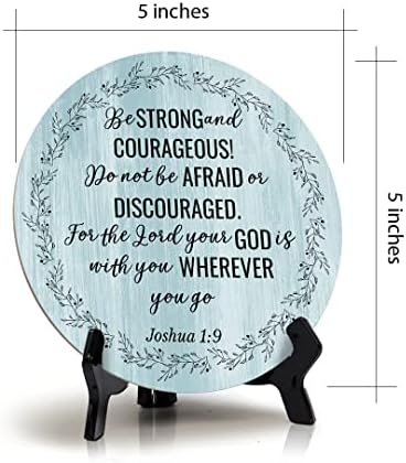 Бъдете Силни и Смели! Табела с кръг от синьо дърво Joshua 1:9 (5 X 5)