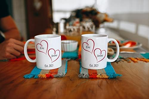 Персонализирана Чаша за Свети Валентин За двойки, Кафеена чаша за влюбени, Въведете име и Est. Дата на V-Day