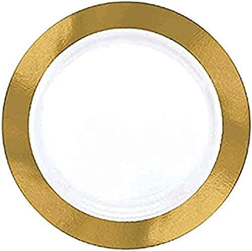 Amscan Party Доставя Бели Пластмасови Кръгли чинии премиум-клас с Златен кант, 7 1/2 , 7 1/2 инча, различни
