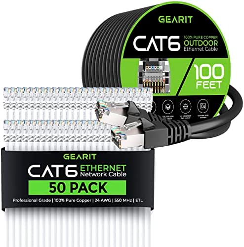GearIT 50 pack 1-крак Cat6 Кабел Ethernet и 100 фута Cat6 Кабел