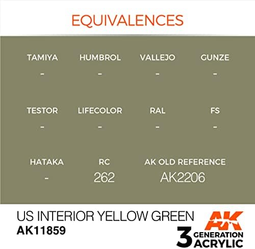 AK Акрилни бои 3Gen въздухоплавателни средства AK11859 За интериора на САЩ Жълто-зелен цвят (17 мл)