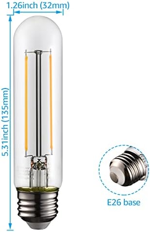 Тръбна led крушки TORCHSTAR T10, в списъка на UL, Диммируемая лампа E26 Edison, еквивалент на 40 Вата, Прозрачно