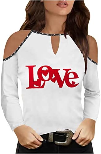 Смешни Ризи за Свети Валентин за Жени, добре облечени Блуза с дълги Ръкави и Отворени Рамене, Красиви Върхове