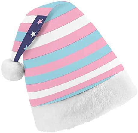 Трансгендерный Флаг на САЩ Коледна Шапка Мек Плюшен Шапчица Дядо Коледа Забавна Шапчица за Коледно Новогодишната