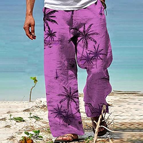 MIASHUI Равенство Band мъжки модни ежедневни панталони от памук и лен с принтом и джобове дантела, панталони
