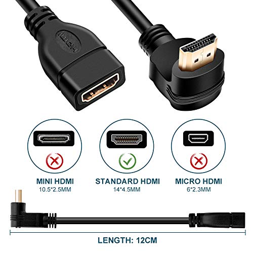 Електрически удължител HDMI под прав ъгъл (2 опаковки), Високоскоростен Позлатени Отточна тръба на шарнирна