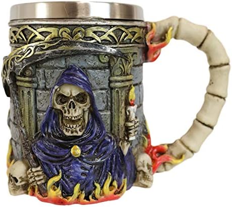 Подарък Эброса Ден на Мъртвите Свещената Смърт, Огън, Пламък Мрачен Reaper С Наклонена Чаша За Напитки 12 унции