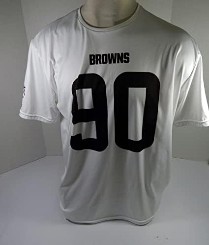 Cleveland Browns 90 Използвана В Играта Бяла Тренировочная Риза От Джърси DP45223 - Използваните В игрите NFL