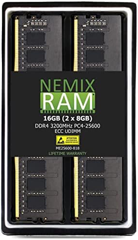 Оперативна памет NEMIX 32 GB (2X16 GB) DDR4 3200 Mhz PC4-25600 ECC UDIMM, съвместима със сървър DELL PowerEdge T150