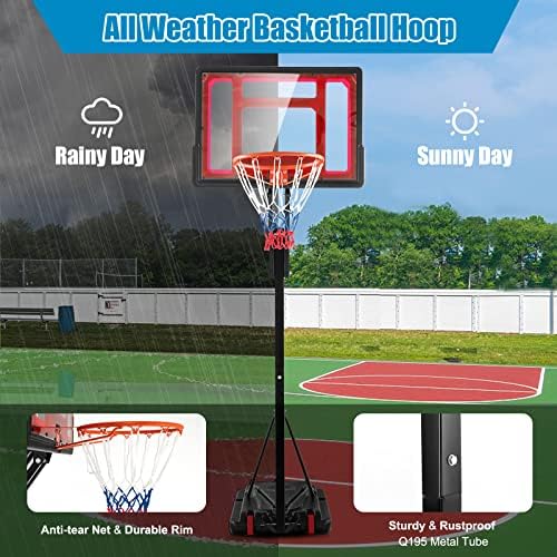 Джобно Баскетболното пръстен GYMAX, Регулируеми Баскетболни врата с височина от 5 до 10 метра с 10 Повишение, Всепогодная Система на Баскетболни Стойки с Утяжелителем и