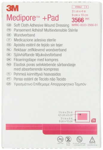 Превръзка на рана от мека тъкан 3M™ Medipore™ + Pad 3566, размер превръзки 3 1/2 ИНЧА x 4 ИНЧА, Размер на уплътнение