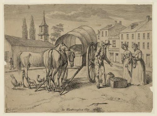 Исторически находки Снимка: град Вашингтон, окръг Колумбия, Augustus Коллнер, Количка, Продавач на храни, 1839 година.