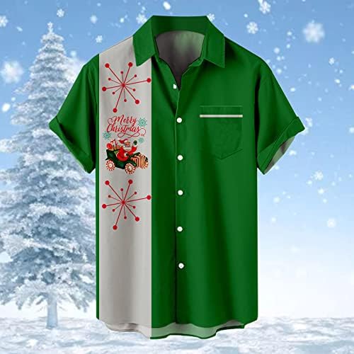 Мъжки Ризи за Боулинг, Коледна Тениска с Къс Ръкав и Ревери, Ежедневни Риза Редовен Намаляване, Мъжки Коледни