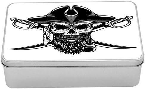 Лидице Кутия за пушачи с Черепа Ambesonne, Главата на Скелета, с Брада и Мустаци, Винтажное Изображение на Пиратски