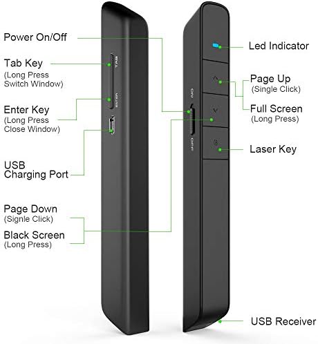 16 GB вградена памет, Зеленият Светлинен указател KNORVAY N78 Presentation Профилни, Акумулаторна батерия Безжично дистанционно управление за презентация на PowerPoint с честота 2,4