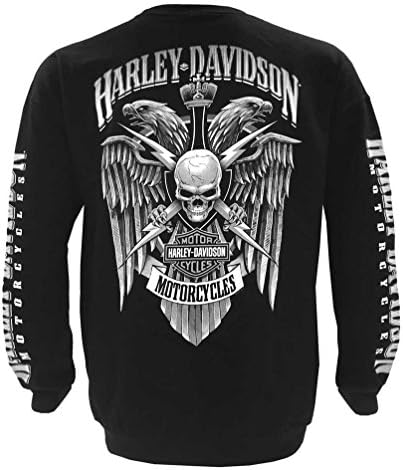 Мъжки мек вълнен плат Пуловер Harley-Davidson с надпис Светкавица Герб, Черен